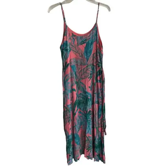 Cynthia Rowley Coral and Green Crinkle Fabric Slip Dress with Side Ties size 12 - Picture 3 of 10